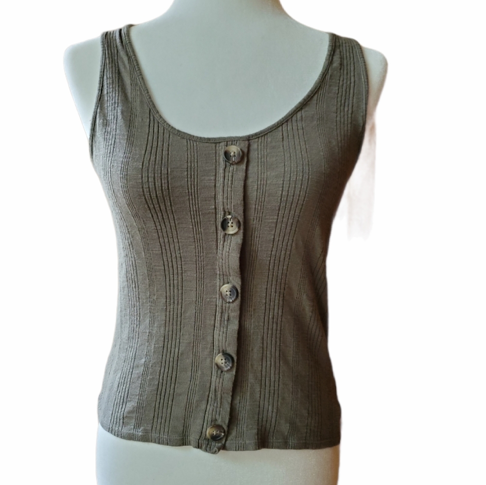 American Eagle Olive Green Button Up Tank Shirt - M